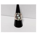 .925 Sterling 4x Blue Stone Cabochon Ring Sz 8