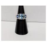.925 Sterling Blue Stone/Blue Inlay Ring Sz 6
