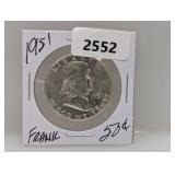 1951 90% Silv Franklin Half $1 Dollar