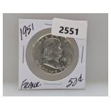 1951 90% Silv Franklin Half $1 Dollar