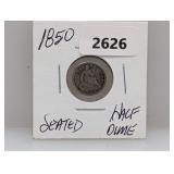 1850 90% Silv Seated Half Dime