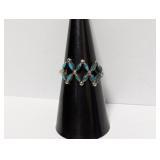 .925 Sterling Turquoise X Design Ring Sz 7.5