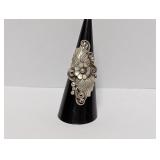 .925 Sterling Floral/Leaf Statement Ring Sz 7