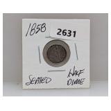 1858 90% Silv Seated Half Dime