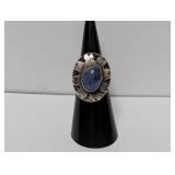 .925 Sterling Blue Stone Sun Motif Ring Sz 5