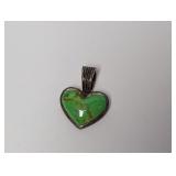 .925 Sterling Green Heart Stone Pendant