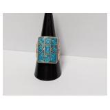 .925 Sterl Turquoise Inlay Ring Sz 9 Broken 13.6g