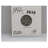 1942 90% Silv Mercury Dime