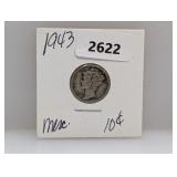 1943 90% Silv Mercury Dime