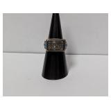 .925 Sterl Marcasite/Blue Stone Ring Sz 6