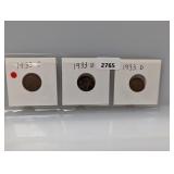 (3) 1933-D Wheat Cents