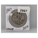 1943 90% Silv Walker Half $1 Dollar