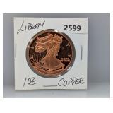 1oz .999 Copper Liberty Round