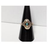 .925 Sterl Double Ball Ring w/Turquoise Accent Sz