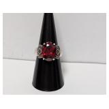 .925 Sterl Red Oval Stone Ring Sz 7.5