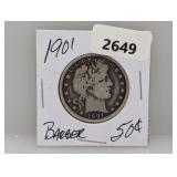 1901 90% Silv Barber Half $1 Dollar