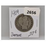 1909 90% Silv Barber Half $1 Dollar