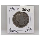 1907-D 90% Silv Barber Half $1 Dollar