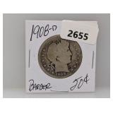 1908-D 90% Silv Barber Half $1 Dollar