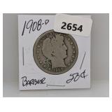 1908-D 90% Silv Barber Half $1 Dollar