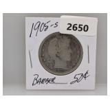 1905-S 90% Silv Barber Half $1 Dollar