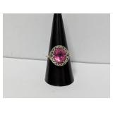 .925 Sterl Pink Oval Stone Ring Sz 9