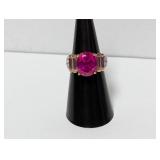 Vermeil/.925 Sterl Pink Stone Ring/Diam Accent Sz