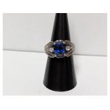 .925 Sterl 7.2G Blue/CZ Stone Ring Sz 8