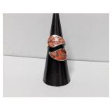 .950 Silv Red Stone Inlay Leaves Adj Ring