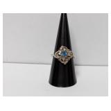 .925 Sterl Blue/Clear Stone Flower Ring Sz 8