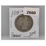 1915-S 90% Silv Barber Half $1 Dollar