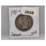 1911-S 90% Silv Barber Half $1 Dollar