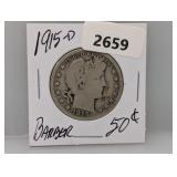 1915-D 90% Silv Barber Half $1 Dollar