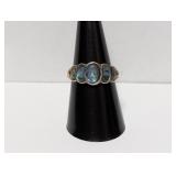 .925 Sterl Abalone Graduated Stones Ring Sz 8