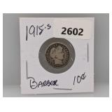1915-S 90% Silv Barber Dime