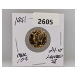 1941 90% Silv Gold Layered Mercury Dime