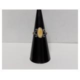 .925 Sterl Yellow Oval Stone Ring Sz 5.5
