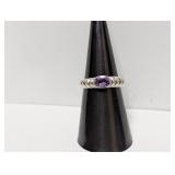 .925 Sterl Oval Purple Stone Ring Sz 6.5