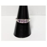 .925 Sterl Purple Three Stone Ring Sz 9