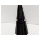 .925 Sterl Blue Stone Ring Sz 8