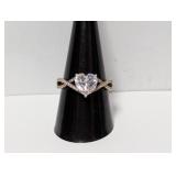 .925 Sterl Clear Heart Center Stone Ring Sz 9.5