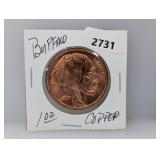 1oz .999 Copper Buffalo Round