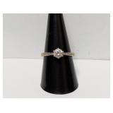 .925 Sterl Clear Stone & Diam Accent Ring Sz 9