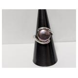 .925 Sterl Pearlescent Center Stone Ring Sz 7