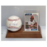 Lou Brock Baseball Card and Auto Baseball w Stand