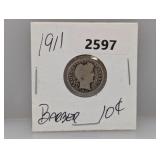 1911 90% Silv Barber Dime