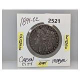 Rare 1891-CC 90% Silv Morgan $1 Dollar