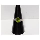 .925 Sterl Oval Green Stone Ring Sz 8