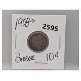 1908-D 90% Silv Barber Dime