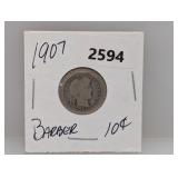 1907 90% Silv Barber Dime